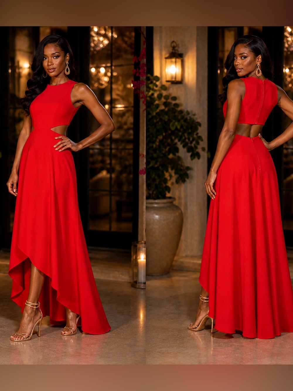 ALI & JAY Vibrant Red High-Low Cutout Evening Gown Size S
